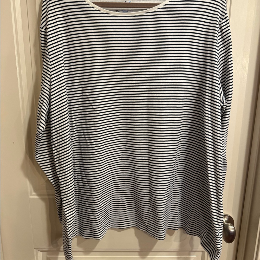 croft & barrow Black and White Striped Long Sleeve Scoop Neck Top